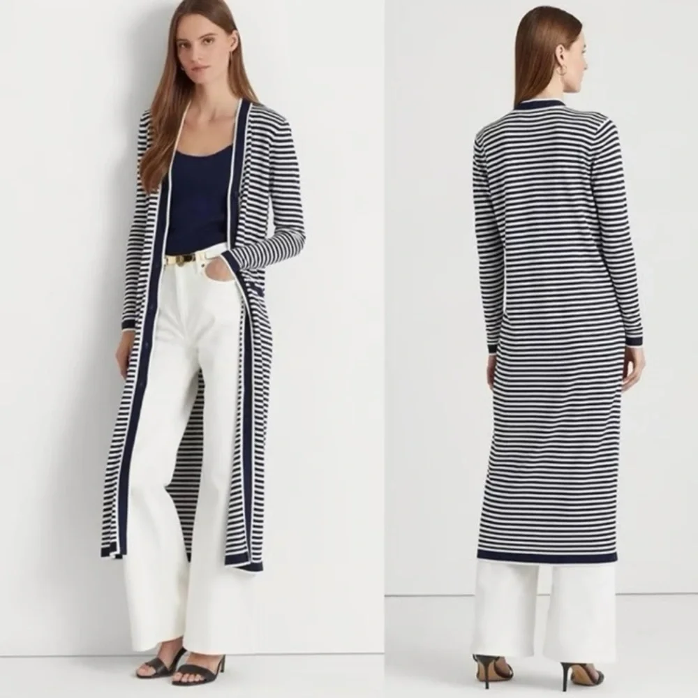 Ralph Lauren Striped Silk Blend Long Cardigan 3X - Picture 2 of 8
